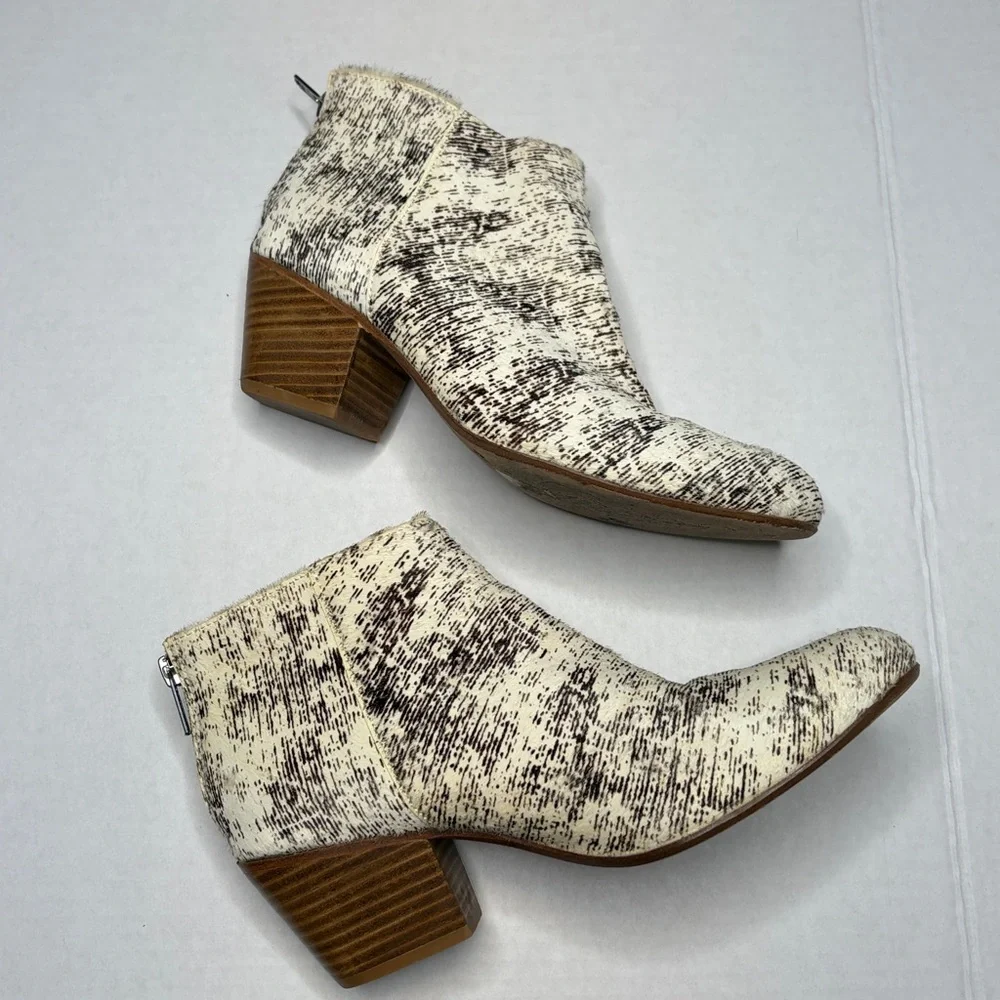 F-troupe Cream & Brown Cat Hair Leather Ankle Boots Size 38